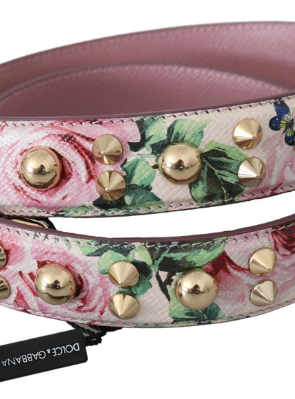Dolce & Gabbana Pink Floral Leather Stud Accessory Shoulder Strap