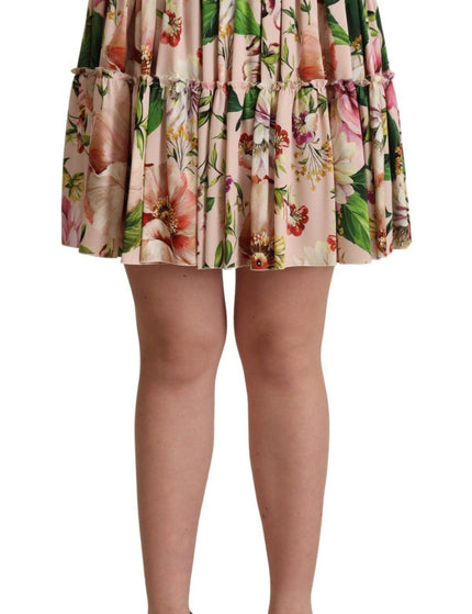 Dolce & Gabbana Pink Floral Print Silk High Waist Mini Skirt - Ellie Belle