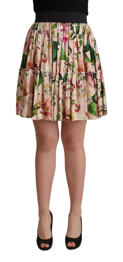 Dolce & Gabbana Pink Floral Print Silk High Waist Mini Skirt - Ellie Belle