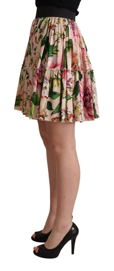 Dolce & Gabbana Pink Floral Print Silk High Waist Mini Skirt - Ellie Belle