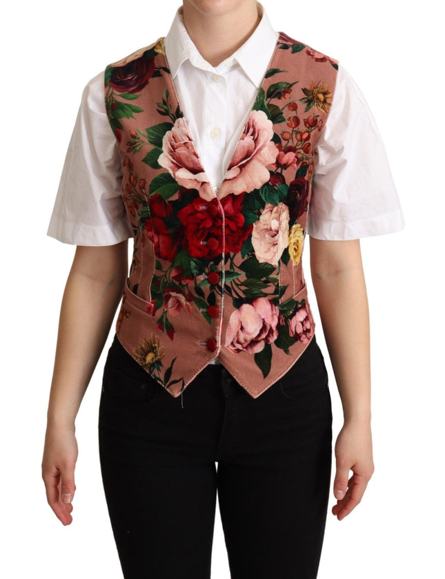Dolce & Gabbana Pink Floral Print Velvet Waistcoat Vest - Ellie Belle