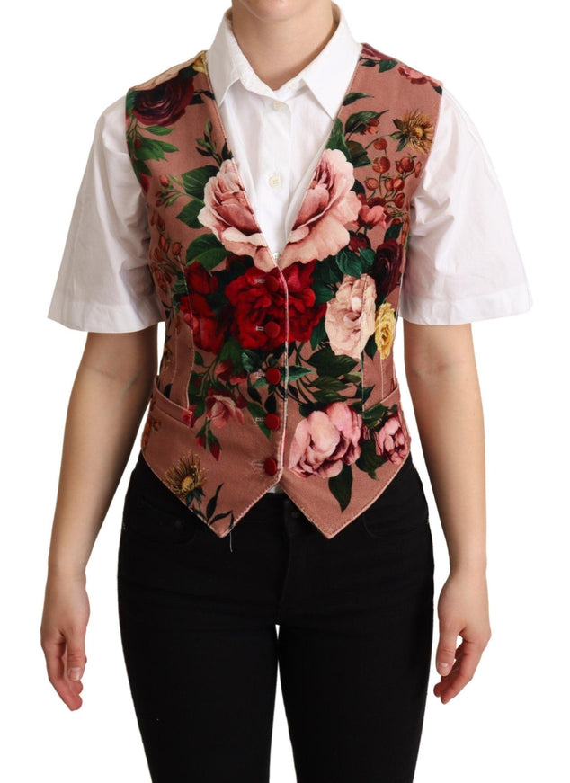 Dolce & Gabbana Pink Floral Print Velvet Waistcoat Vest - Ellie Belle