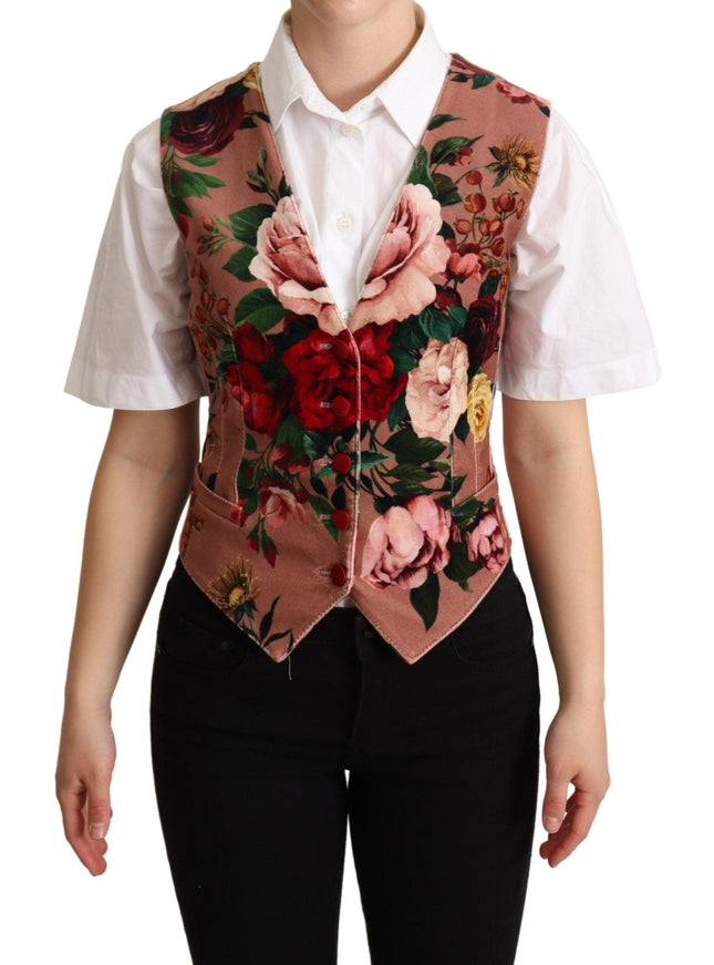 Dolce & Gabbana Pink Floral Print Velvet Waistcoat Vest - Ellie Belle