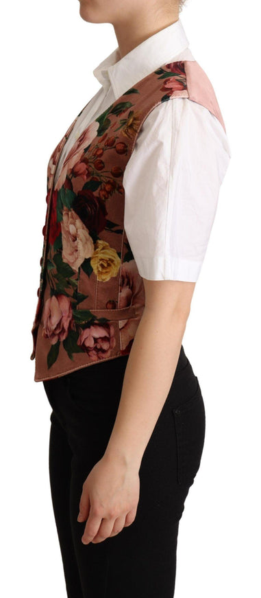 Dolce & Gabbana Pink Floral Print Velvet Waistcoat Vest - Ellie Belle