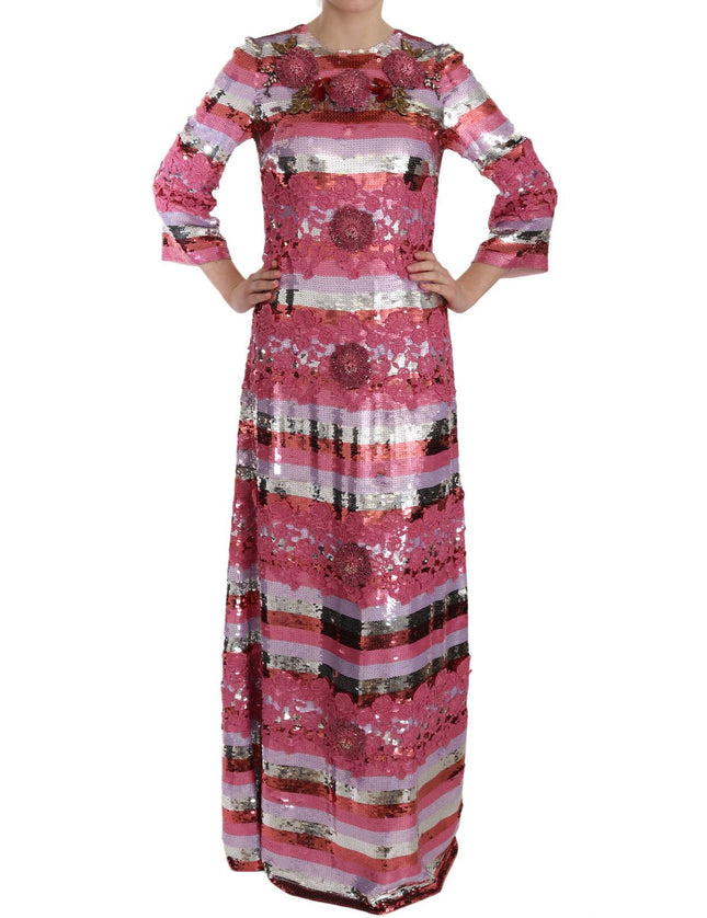 Dolce & Gabbana Pink Floral Sequined Crystal Gown Dress - Ellie Belle