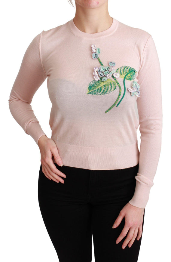 Dolce & Gabbana Pink Floral Silk Cashmere Pullover Sweater