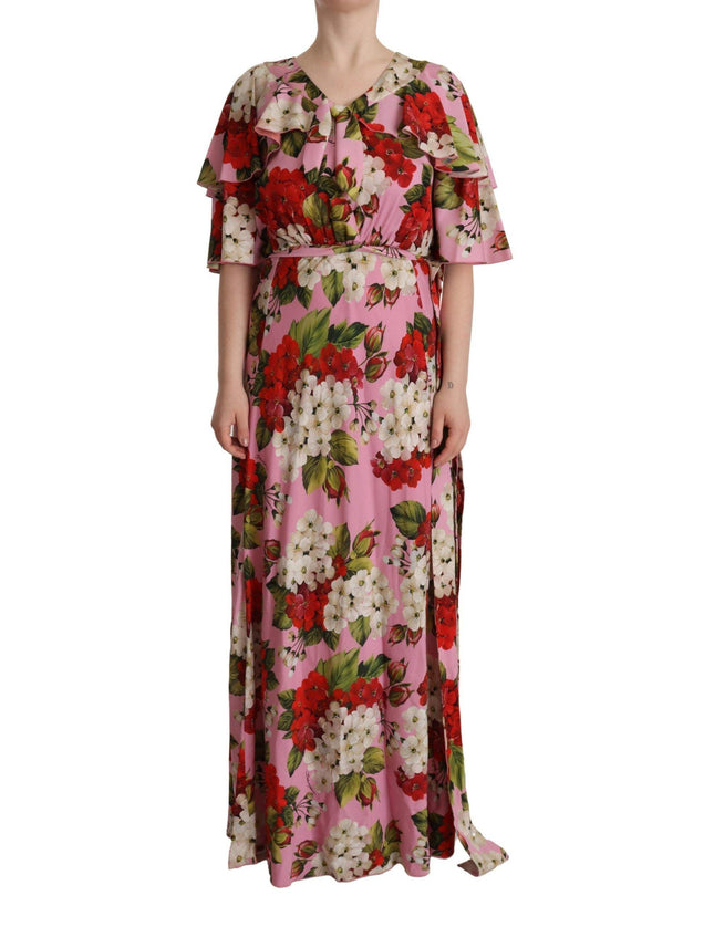 Dolce & Gabbana Pink Floral Silk Stretch Gown Maxi Dress - Ellie Belle