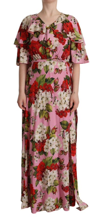 Dolce & Gabbana Pink Floral Silk Stretch Gown Maxi Dress - Ellie Belle