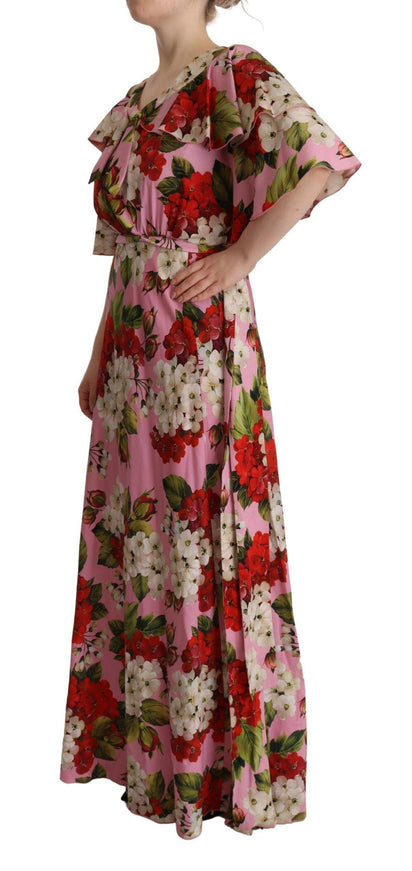 Dolce & Gabbana Pink Floral Silk Stretch Gown Maxi Dress - Ellie Belle