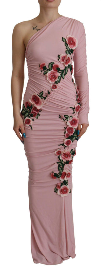 Dolce & Gabbana Pink Flower Embellished One Shoulder Dress - Ellie Belle