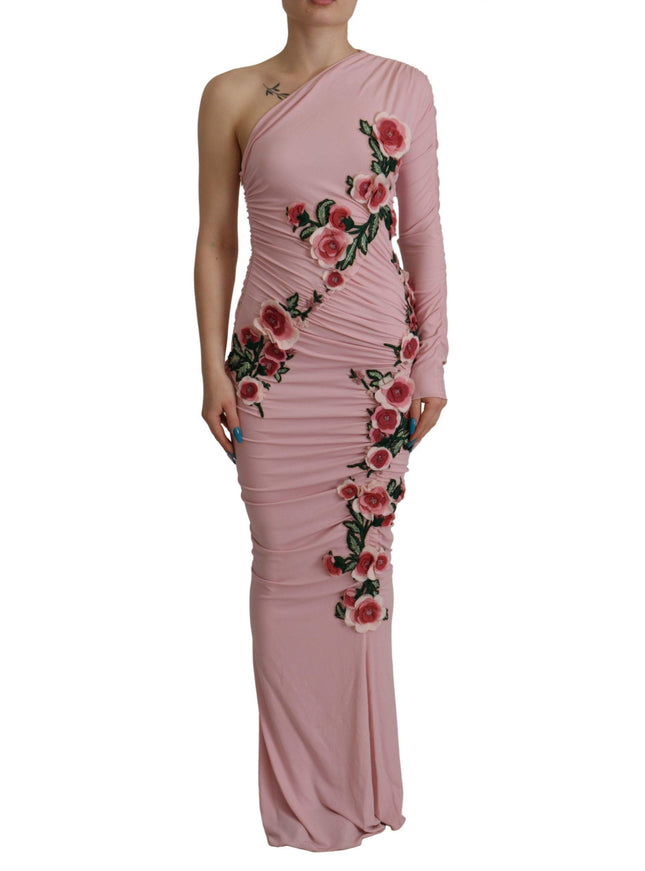 Dolce & Gabbana Pink Flower Embellished One Shoulder Dress - Ellie Belle