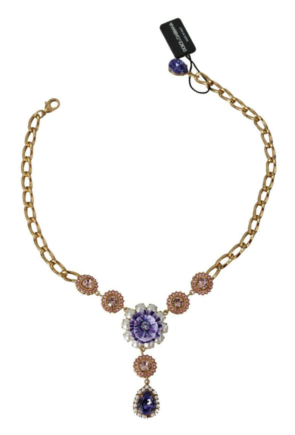 Dolce & Gabbana Pink Gold Brass Crystal Purple Pearl Pendants - Ellie Belle