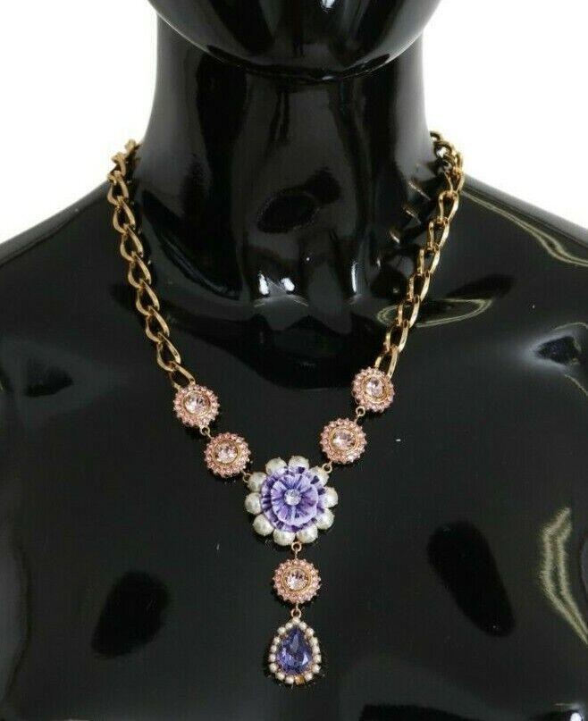 Dolce & Gabbana Pink Gold Brass Crystal Purple Pearl Pendants - Ellie Belle