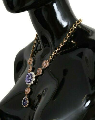 Dolce & Gabbana Pink Gold Brass Crystal Purple Pearl Pendants - Ellie Belle