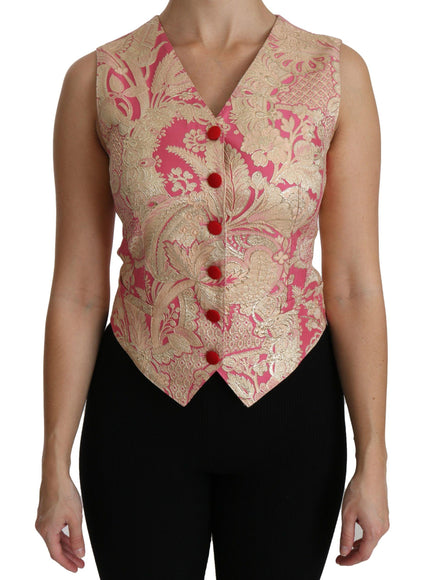 Dolce & Gabbana Pink Gold Brocade Waistcoat Vest Blouse Top - Ellie Belle