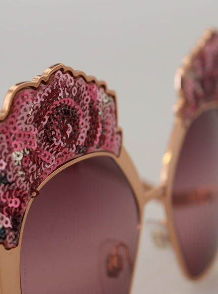 Dolce & Gabbana Pink Gold Rose Sequin Embroidery DG2202 Sunglasses
