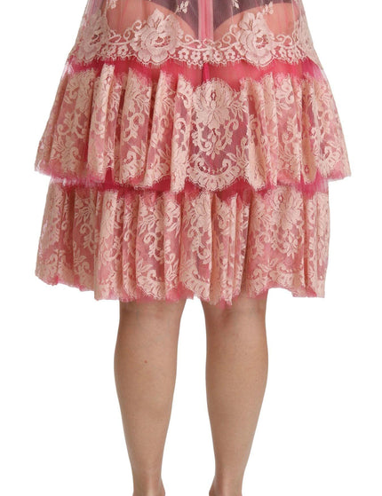 Dolce & Gabbana Pink Lace Layered High Waist Knee Length Skirt - Ellie Belle