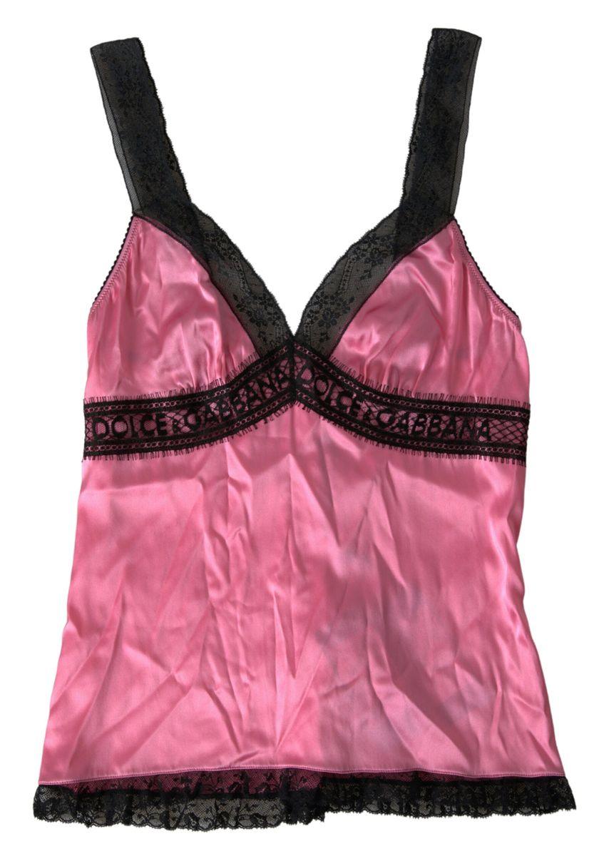 Dolce & Gabbana Pink Lace Silk Sleepwear Camisole Top Underwear - Ellie Belle