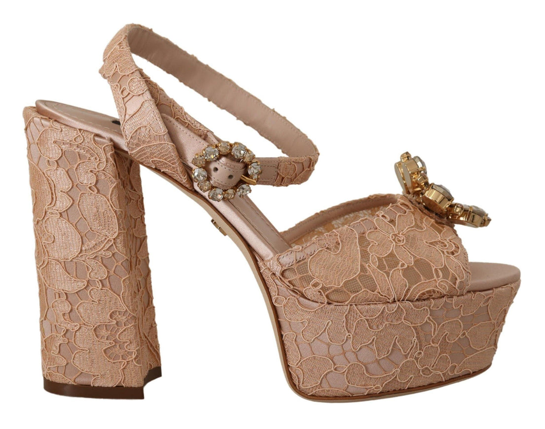 Dolce & Gabbana Pink Lace Taormina Platform Sandals Shoes - Ellie Belle