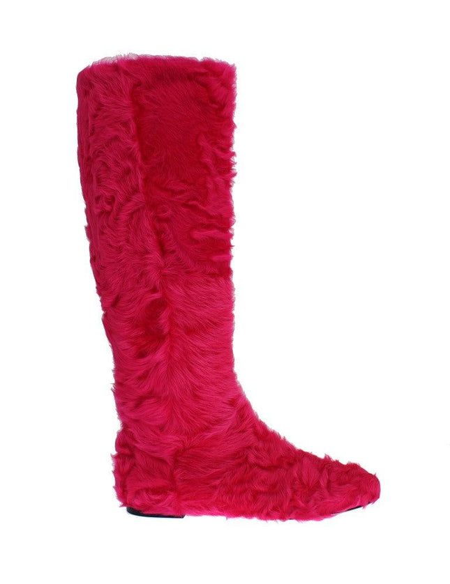 Dolce & Gabbana Pink Lamb Fur Leather Flat Boots - Ellie Belle