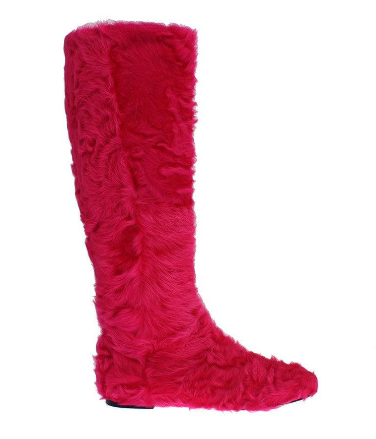 Dolce & Gabbana Pink Lamb Fur Leather Flat Boots - Ellie Belle