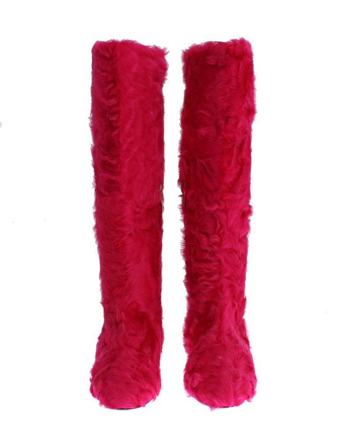 Dolce & Gabbana Pink Lamb Fur Leather Flat Boots - Ellie Belle