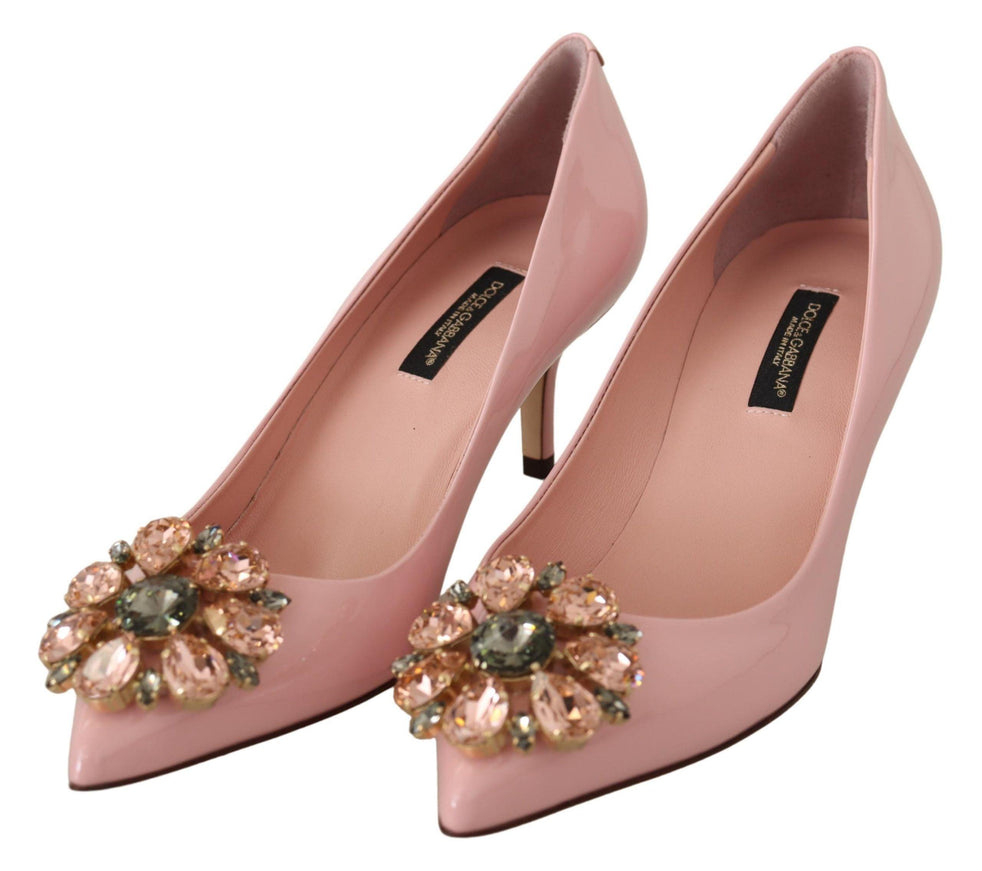 Dolce & Gabbana Pink Leather Crystal Heels Pumps Heels Shoes - Ellie Belle