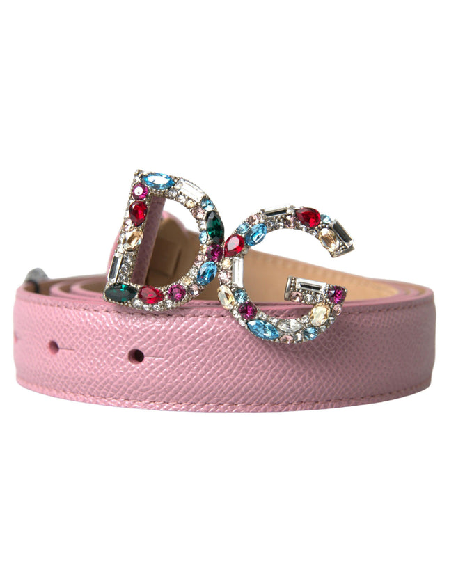 Dolce & Gabbana Pink Leather DG Crystal Buckle Cintura Belt - Ellie Belle