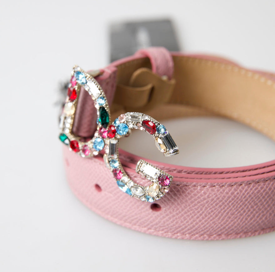 Dolce & Gabbana Pink Leather DG Crystal Buckle Cintura Belt - Ellie Belle