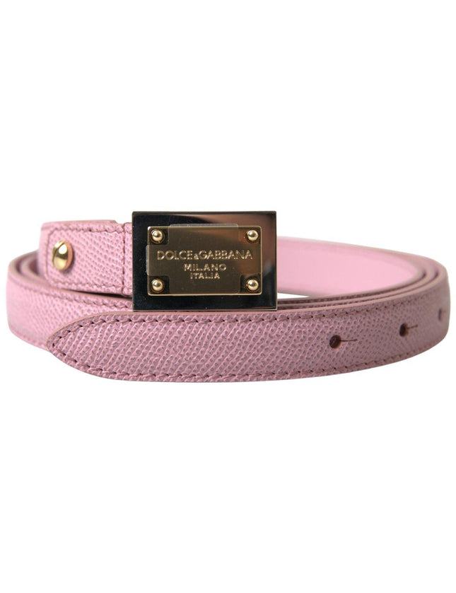 Dolce & Gabbana Pink Leather Logo Engraved Metal Buckle Belt - Ellie Belle