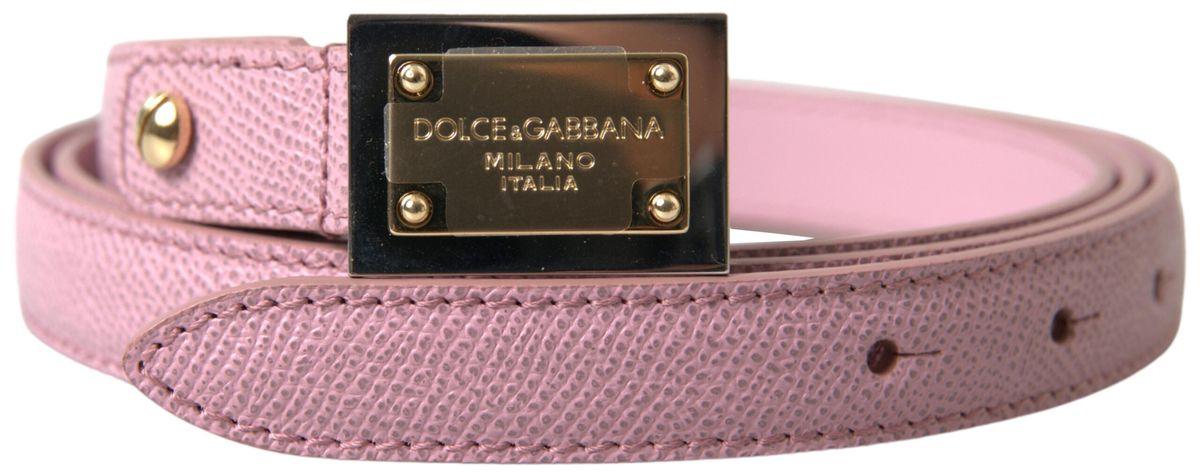 Dolce & Gabbana Pink Leather Logo Engraved Metal Buckle Belt - Ellie Belle