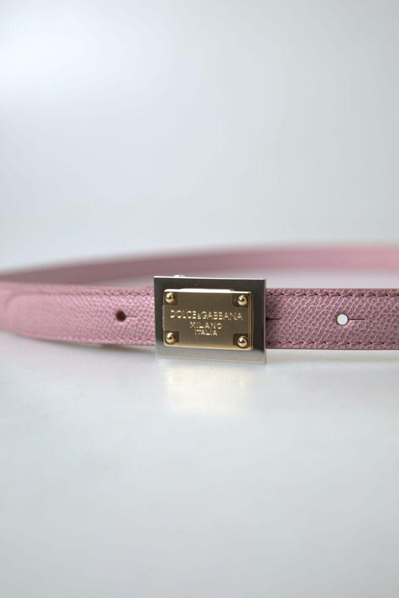 Dolce & Gabbana Pink Leather Logo Engraved Metal Buckle Belt - Ellie Belle