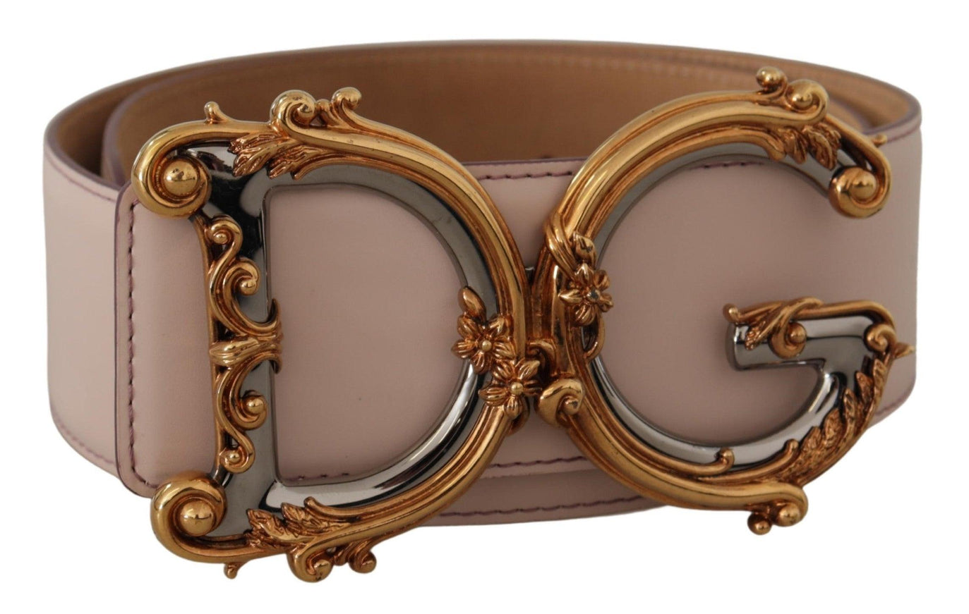 Dolce & Gabbana Pink Leather Wide DG Logo Baroque Gold Buckle Belt - Ellie Belle