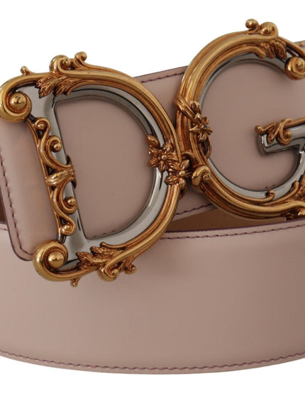 Dolce & Gabbana Pink Leather Wide DG Logo Baroque Gold Buckle Belt - Ellie Belle