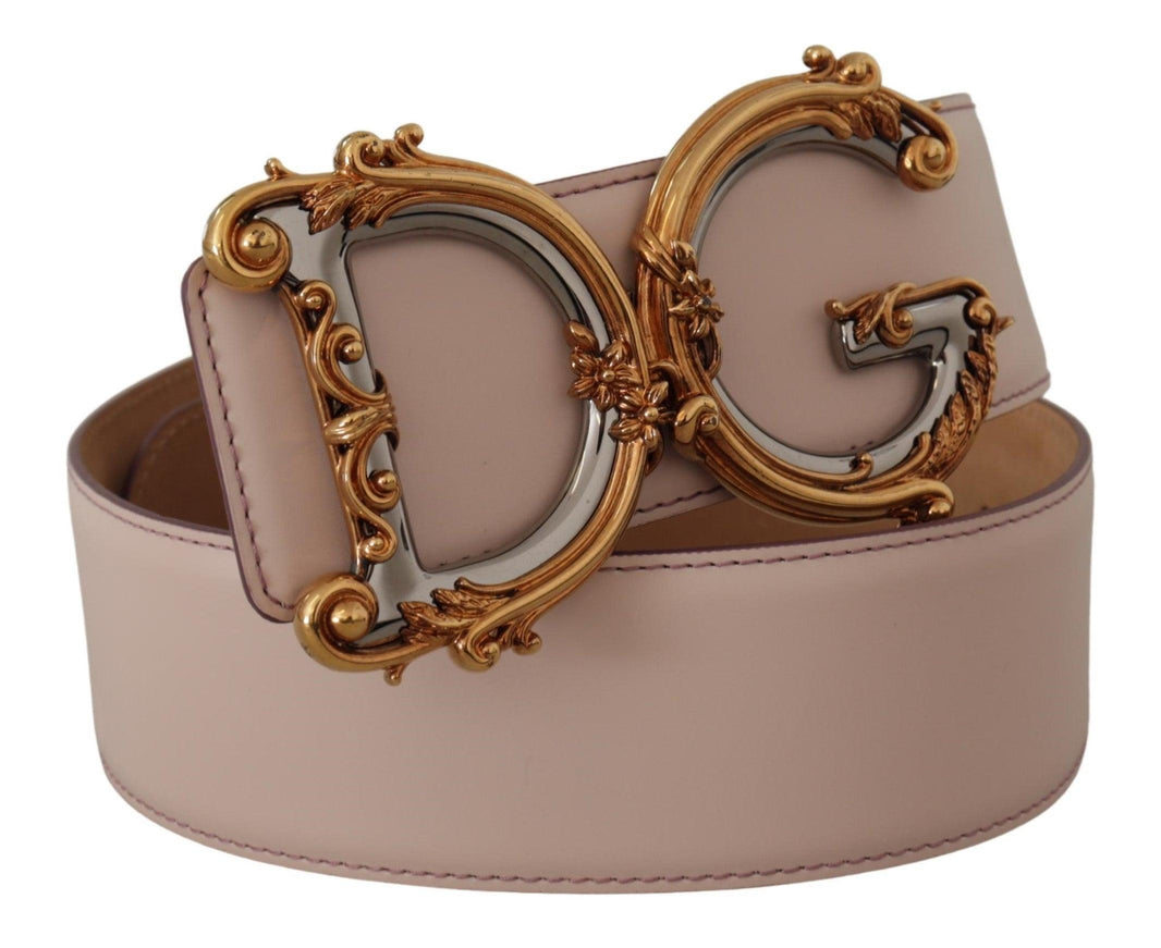 Dolce & Gabbana Pink Leather Wide DG Logo Baroque Gold Buckle Belt - Ellie Belle