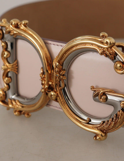 Dolce & Gabbana Pink Leather Wide DG Logo Baroque Gold Buckle Belt - Ellie Belle