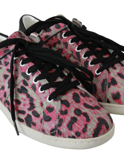 Dolce & Gabbana Pink Leopard Print Training Leather Flat Sneakers - Ellie Belle