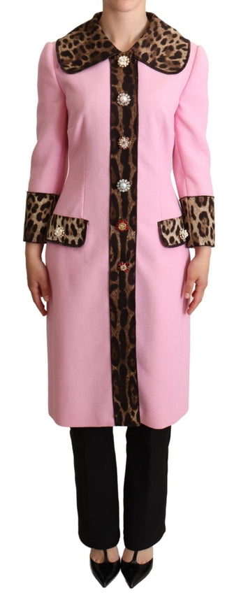 Dolce & Gabbana Pink Leopard Wool Trenchcoat Jacket - Ellie Belle