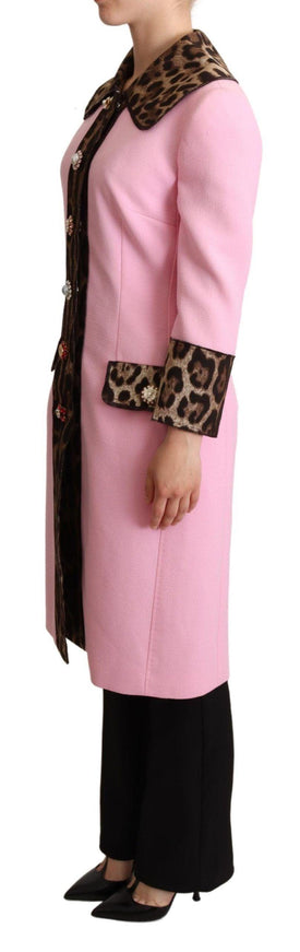 Dolce & Gabbana Pink Leopard Wool Trenchcoat Jacket - Ellie Belle