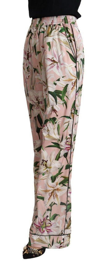 Dolce & Gabbana Pink Lily Mid Waist Wide Leg Pants - Ellie Belle