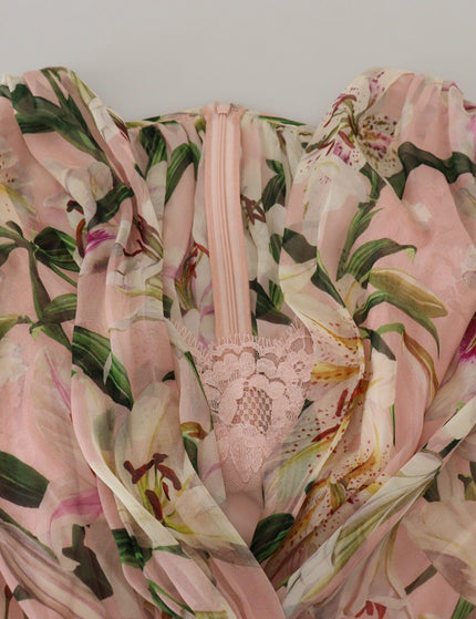 Dolce & Gabbana Pink Lily Print Silk A-line Pleated Maxi Dress - Ellie Belle