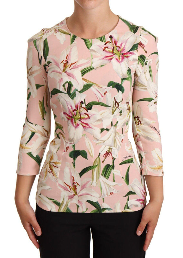 Dolce & Gabbana Pink Lily Print Viscose Long Sleeves Blouse - Ellie Belle