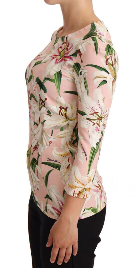 Dolce & Gabbana Pink Lily Print Viscose Long Sleeves Blouse - Ellie Belle