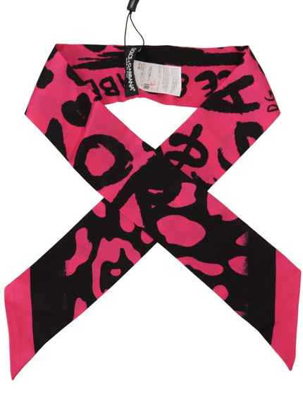 Dolce & Gabbana Pink Logo Print Silk Necktie Shawl Scarf - Ellie Belle