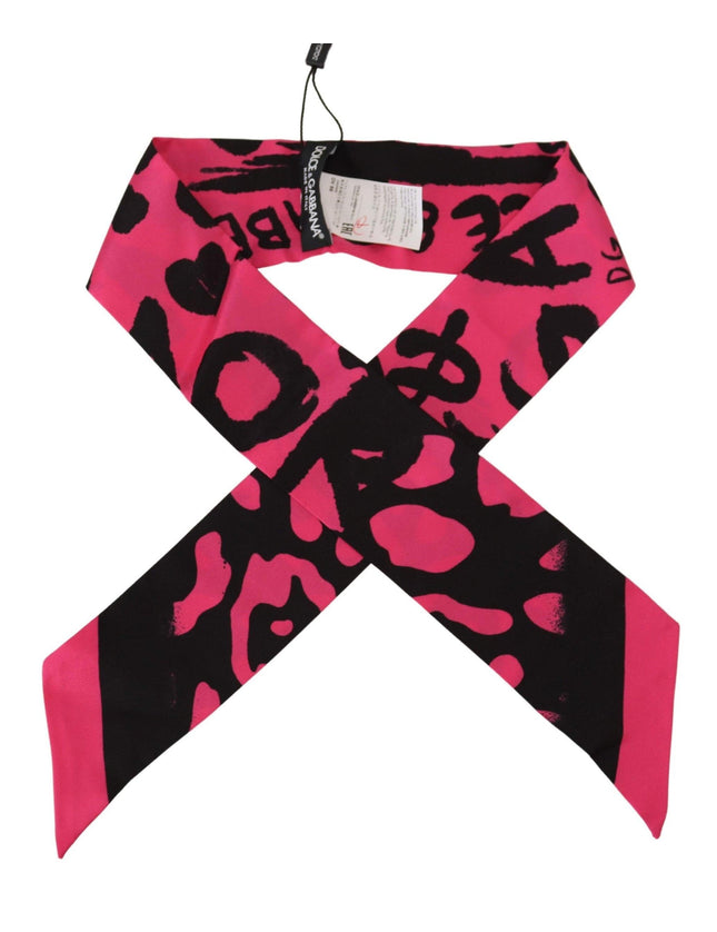 Dolce & Gabbana Pink Logo Print Silk Necktie Shawl Scarf - Ellie Belle