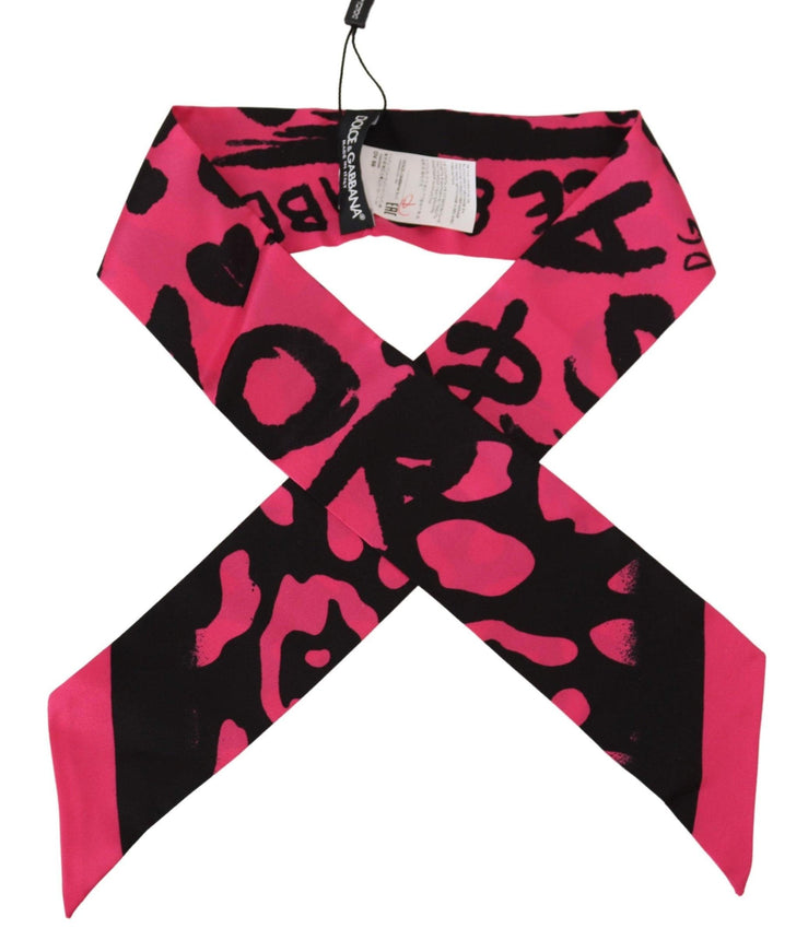 Dolce & Gabbana Pink Logo Print Silk Necktie Shawl Scarf - Ellie Belle