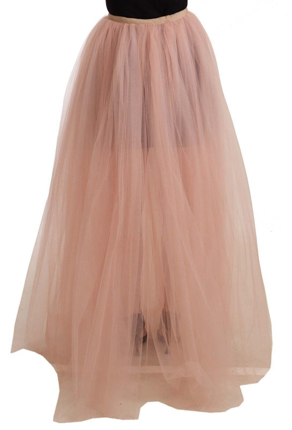 Dolce & Gabbana Pink Nylon Mesh Sheer Floor Length Skirt - Ellie Belle