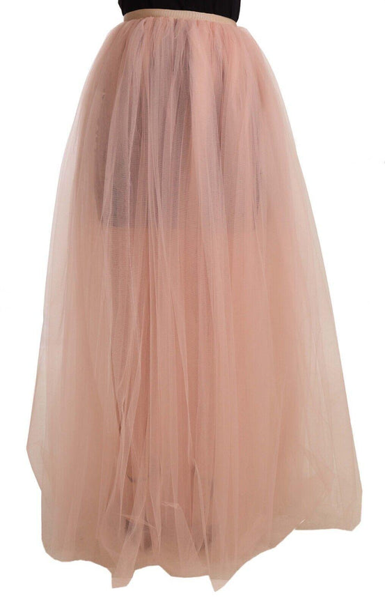 Dolce & Gabbana Pink Nylon Mesh Sheer Floor Length Skirt - Ellie Belle