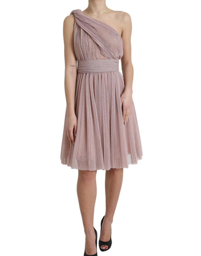 Dolce & Gabbana Pink One Shoulder Pleated Lame Tulle Dress - Ellie Belle