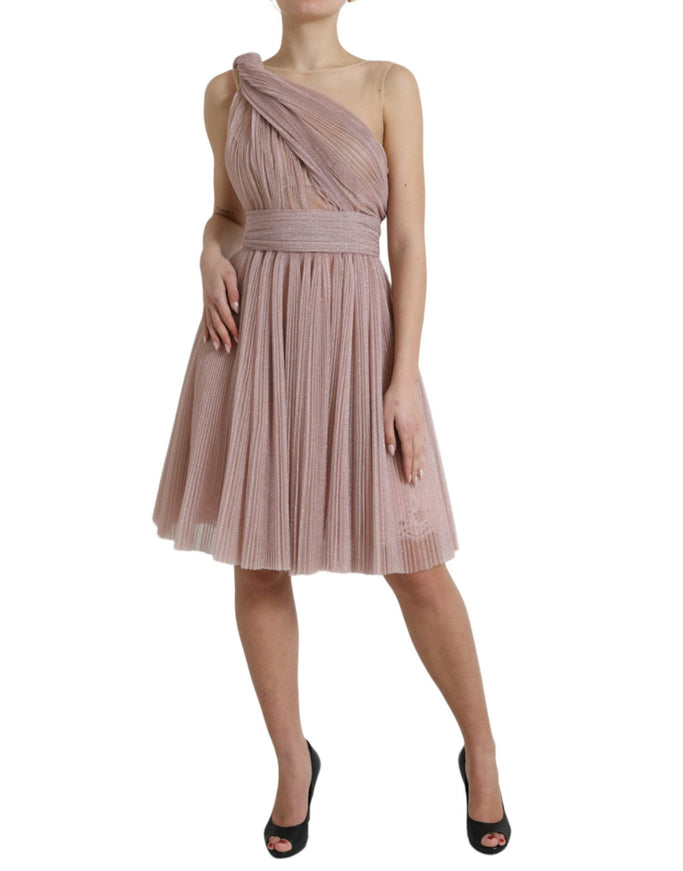 Dolce & Gabbana Pink One Shoulder Pleated Lame Tulle Dress - Ellie Belle